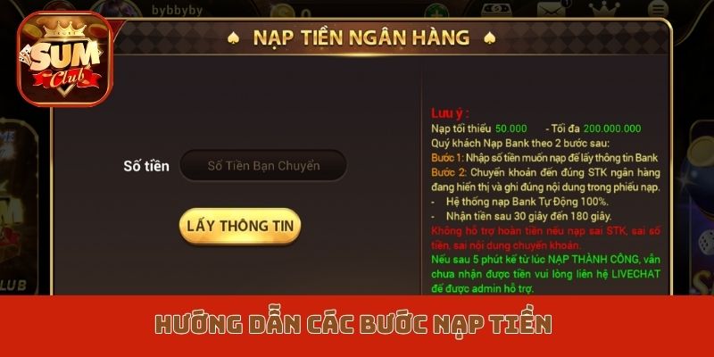 Hướng dẫn các bước nạp tiền