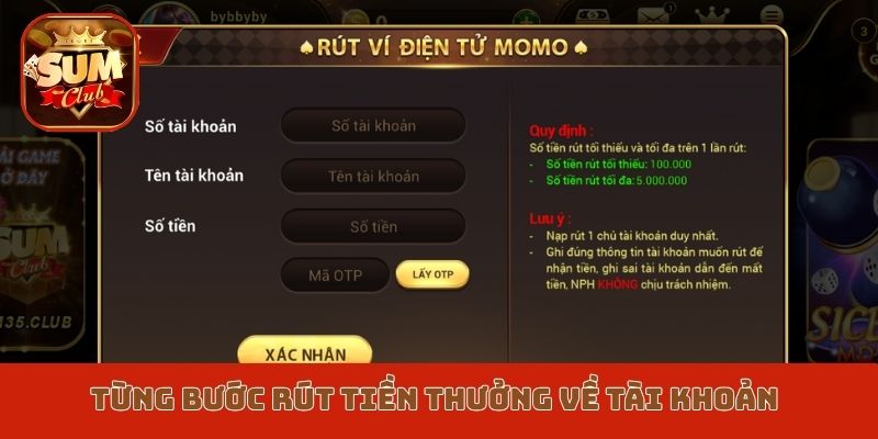 Từng bước rút tiền thưởng về tài khoản